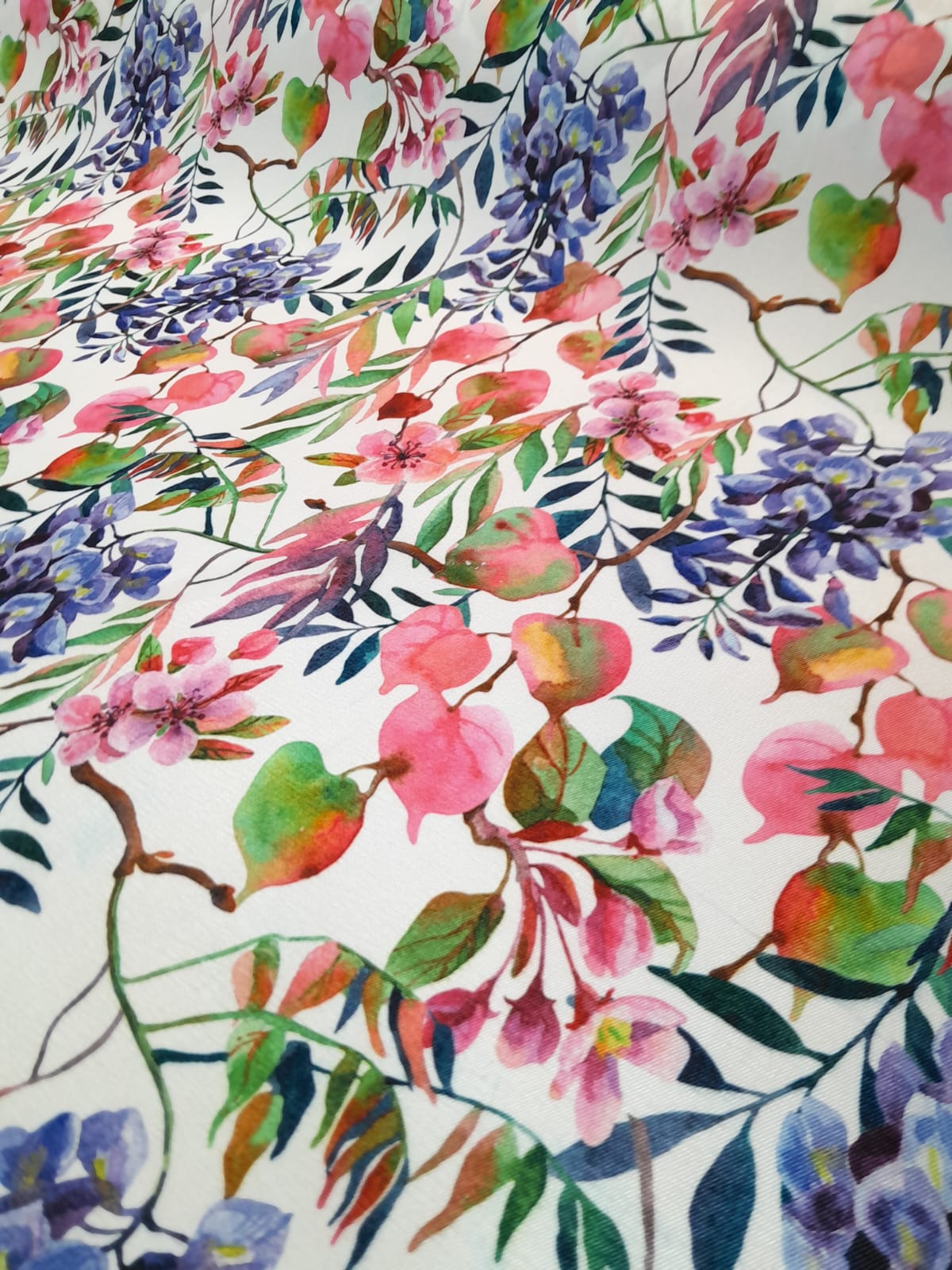 imagen de Gabardina acrilica ramas y flores azul