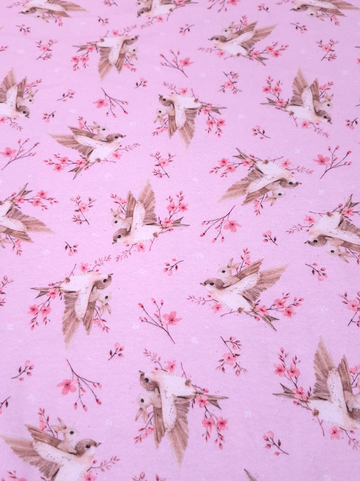 imagen de Interlock estampado golondrinas rosa