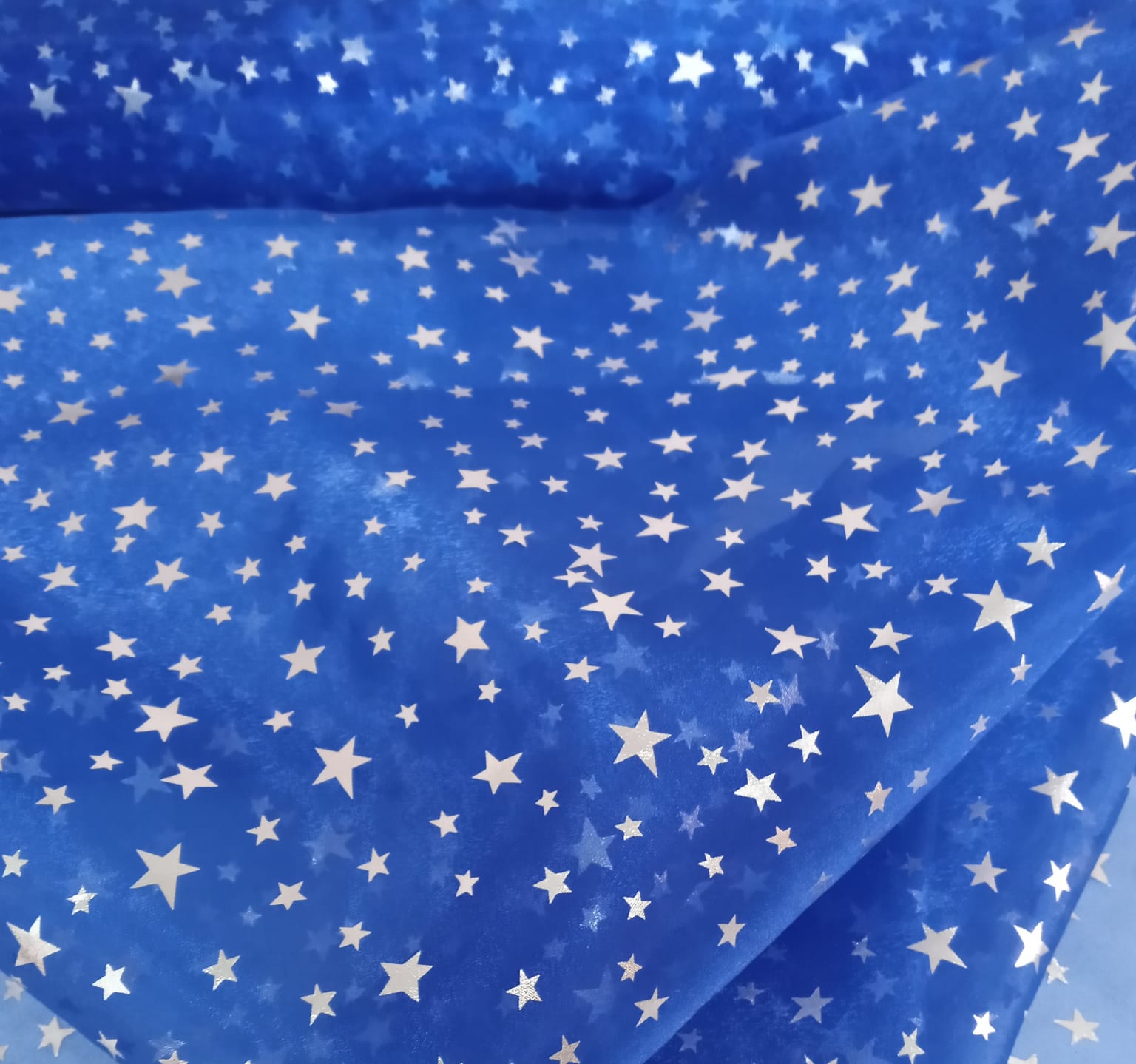 imagen de Gasa Cristal con Estrellas azul francia