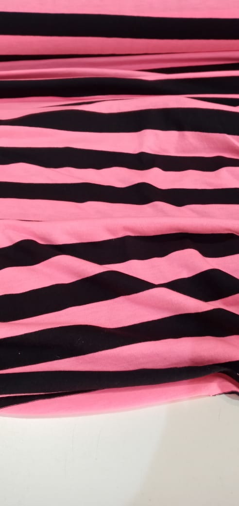 imagen de Jersey de algodón estampado rayado negro y rosa fluo